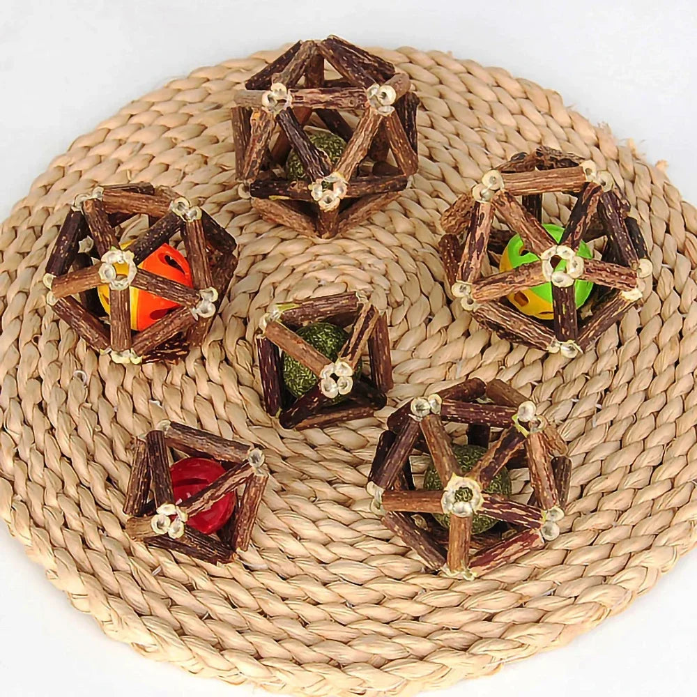 Catnip Ball Toy Kitten Chewing Toys Clean Cats Teeth Healthy Catnip Balls Matatabi Wood Stick Cat Interactive Toys Pets Supplies