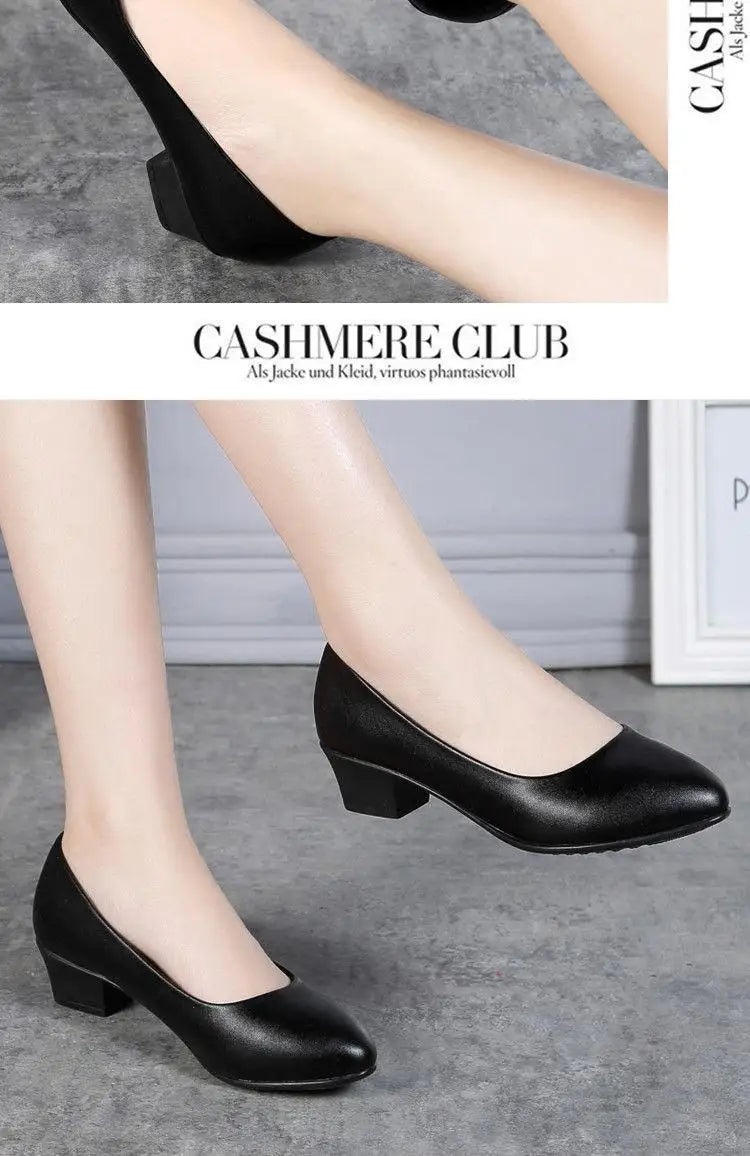 Spring Work Shoes Black Professional Women High Heels Shoes Pumps Low-heeled Leather Office Career Formal Women Shoes