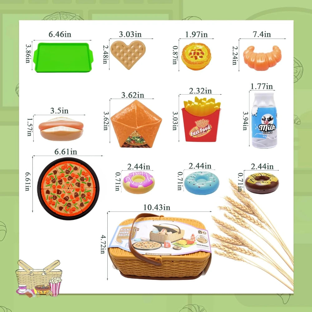 Kids Play Kitchen Toys Set , Pretend Play Food Toys for Toddlers, Plastics Pizza Accessories with Basket, Gifts for Boys Girls