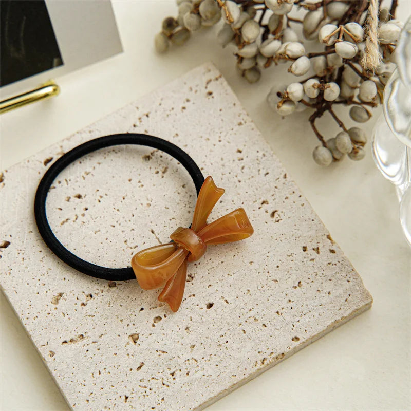 Fashion Korean Style Acetic Acid Acrylic Bow Hair Tie Leopard Tortoise Plastic Bowknot Elastic Hair Band Women Ponytail Holder