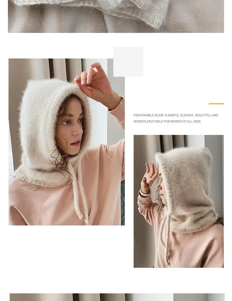 Winter Hats for Women Girls Warm Hooded Scarf Beanie for Female Youth Balaclava Kniting Skull Cap Ear Flap