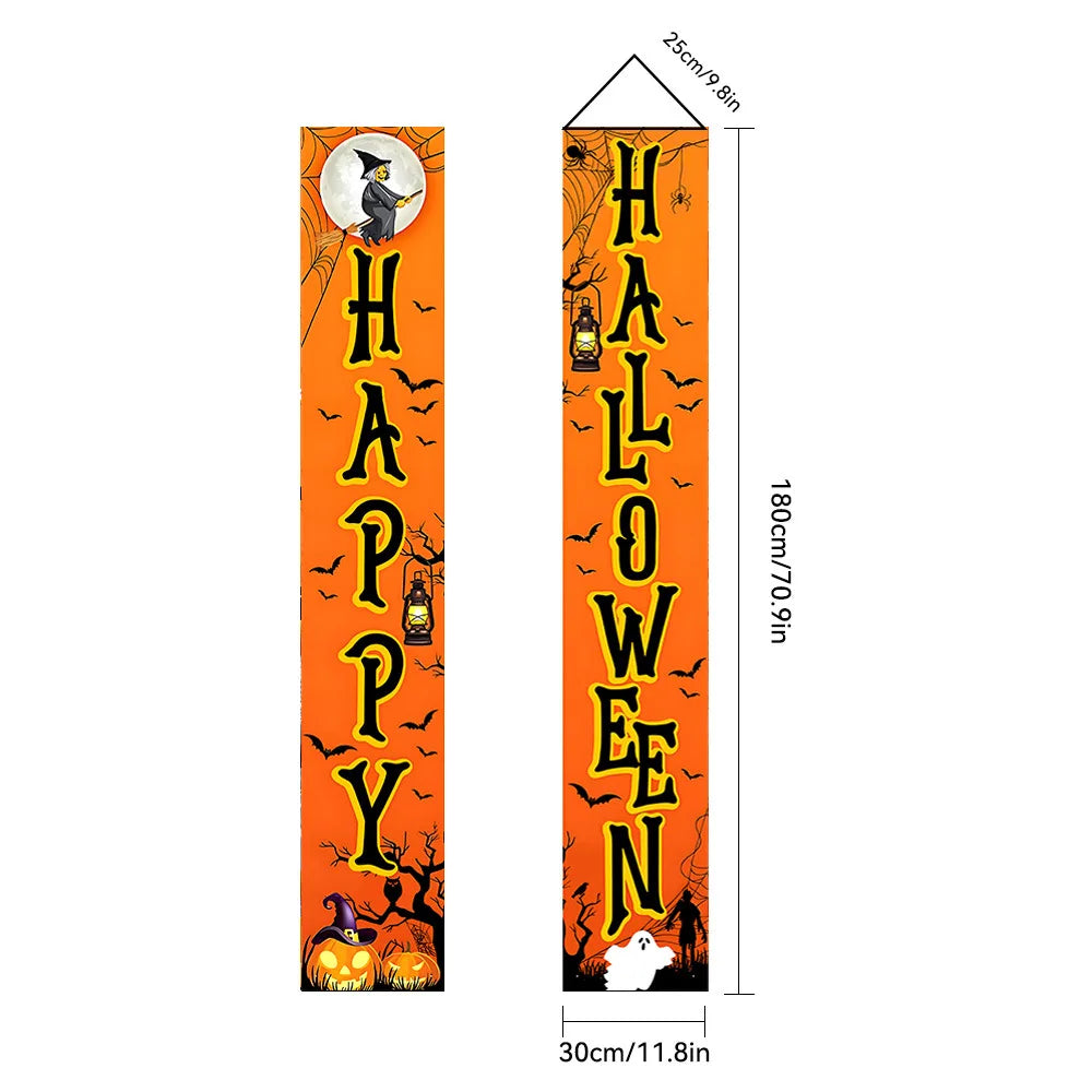 Halloween Couplet Horror Theme Festival Carnival Party Decoration Polyester Backdrops Pumpkin Skeleton Pattern Door Curtain