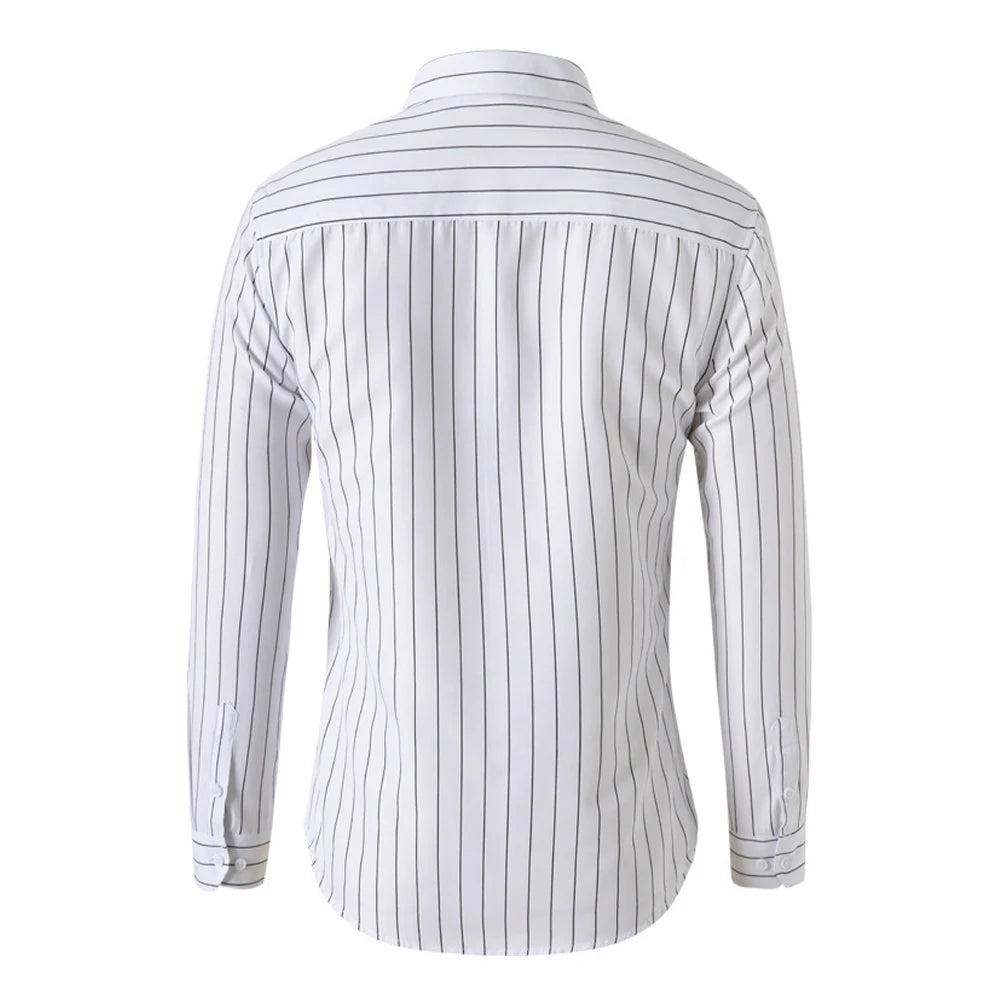 Fashion Men's Shirts And Blouses Striped Long Sleeve Single Breasted Slim Tops Lapel Party Social Shirt Clothing For Men