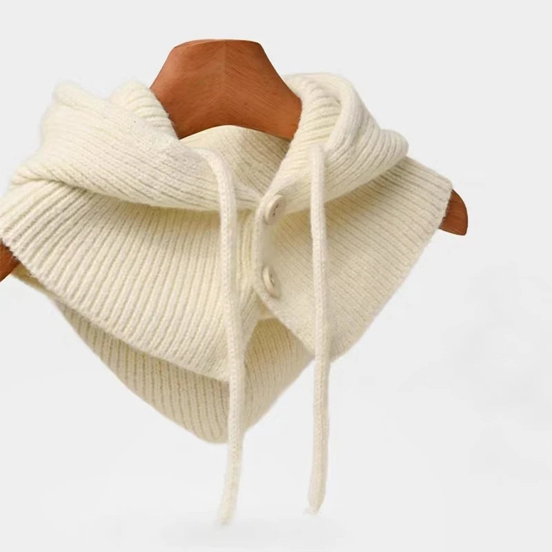 Fashion Winter Hats Scarf Set Wool Knitted Hooded Caps Balaclava Neck Warmer Scarf Shawl Gothic Pullover Hat Beanies Bonnet