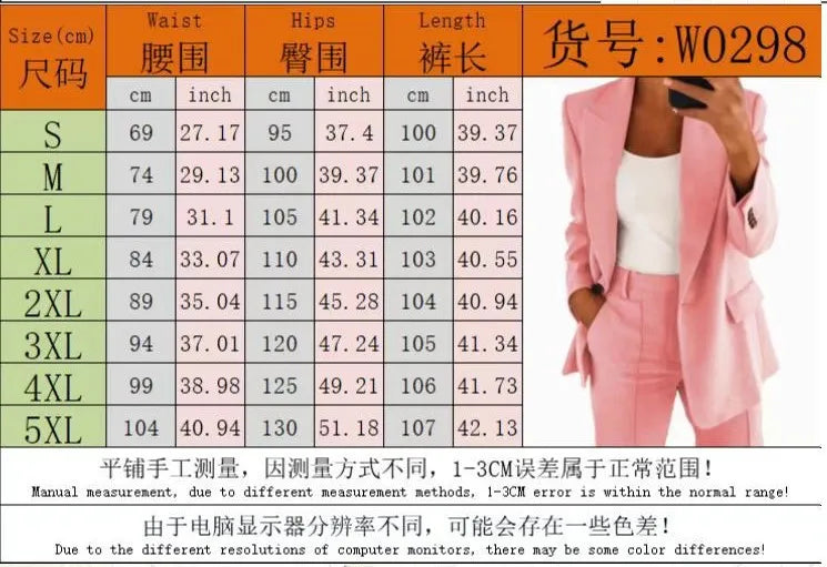 Women Spring Autumn Suit 2 Piece Sets Long Sleeve Jacket Coat High-Waisted Trousers Business Suit Office Ladies Pant Sets Outfit