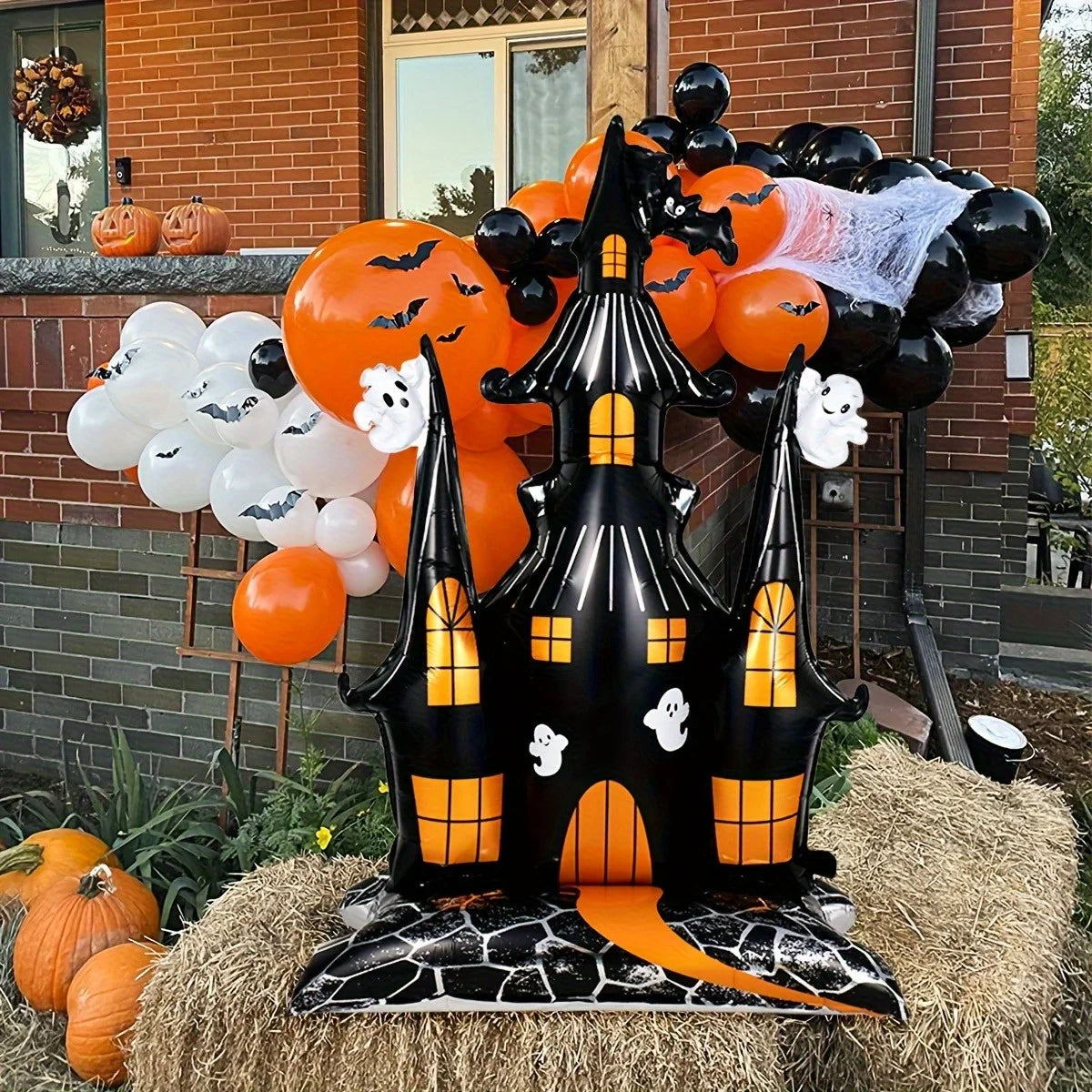 Halloween Giant Castle Standing Balloon House Witch Dead Tree Inflatable Foil Ballon Halloween Death's Day Party Decor Supplies