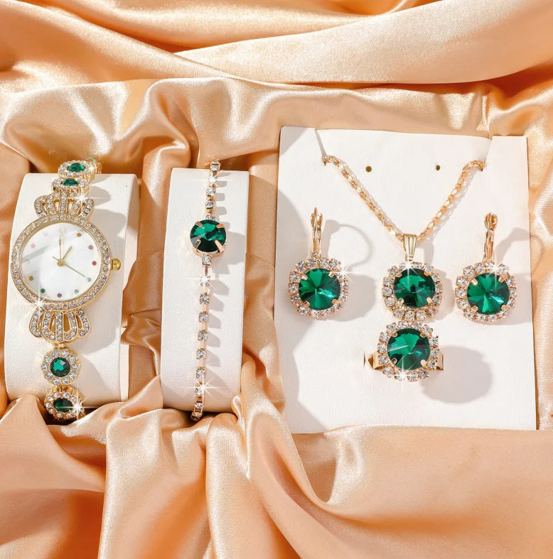 No gift box, small and fashionable design, versatile temperament, diamond jewelry set for women, 5 pieces.