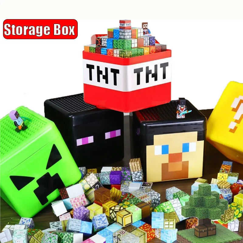 Kid Gifts TNT Storage Box Magnetic Building Block Desktop Toys Snack Block Storage Bucket Plastic Organizer Dust-proof Container