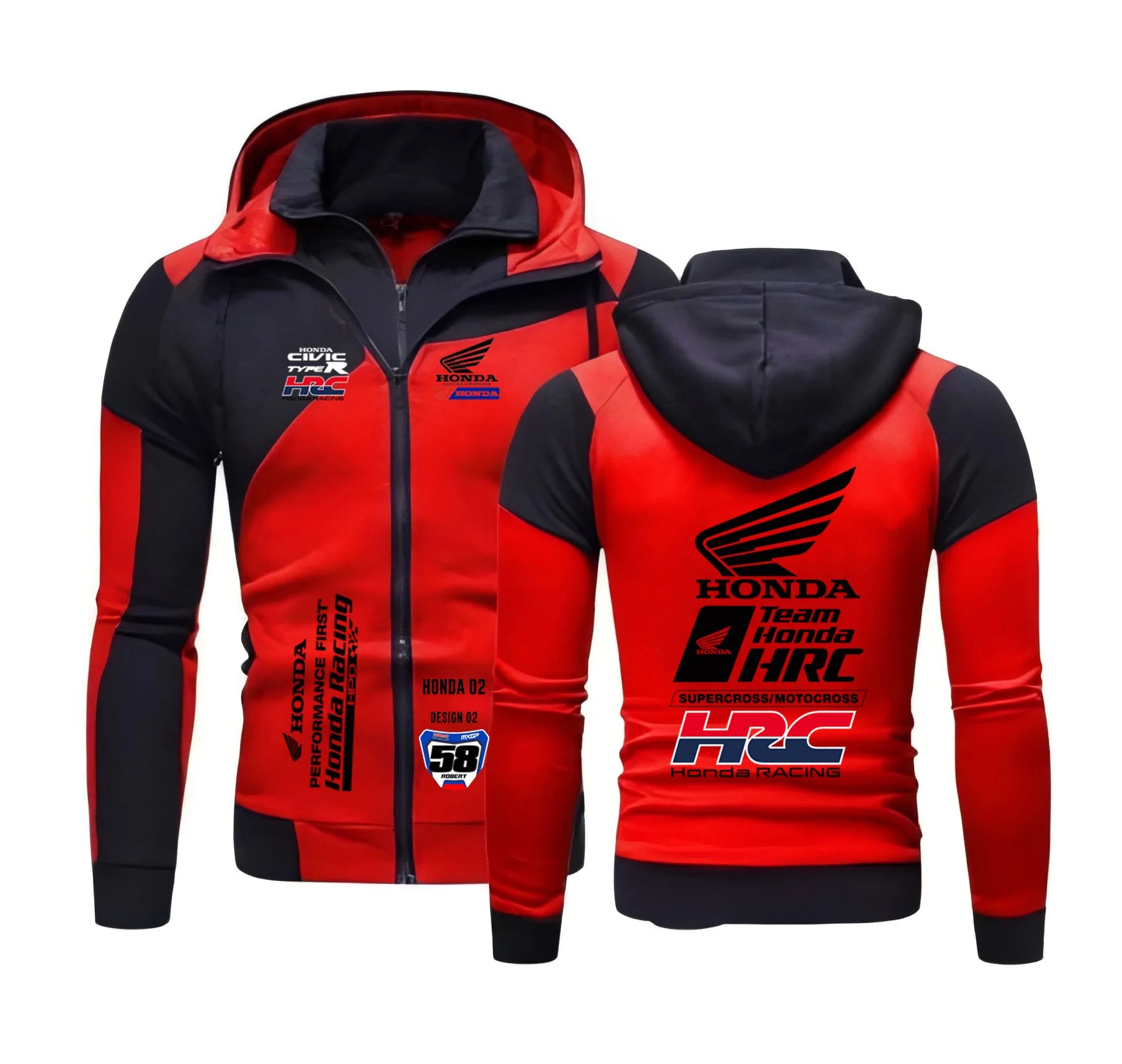 Men's Jacket with HONDA Brand Logo - Sporty, Casual, Fashionable, Outdoor, Double Zippers, Hooded, Windproof, Warm - Men's Coat,