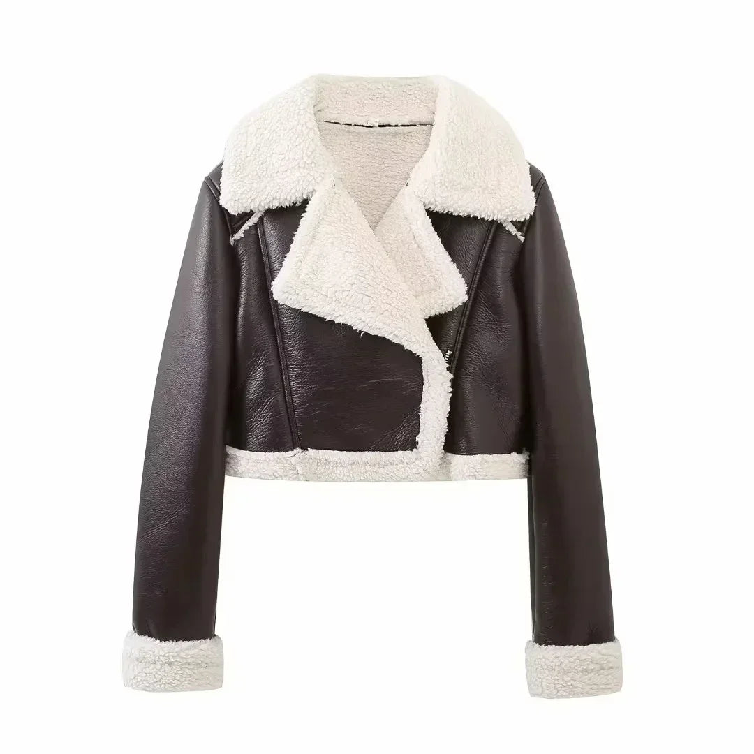 Winter Women Jacket Coats Faux Shearling Sheepskin Coat Retro Motorcycle Jacket Woman Jackets Outerwear Tops