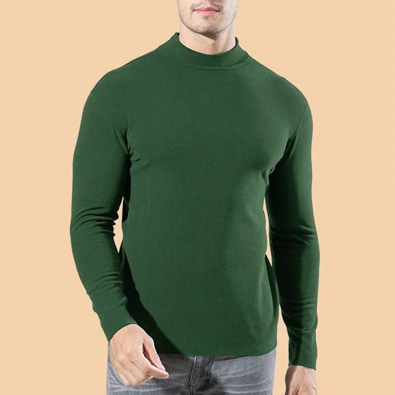 Men's Solid Color Turtleneck T-Shirt For Male Autumn Spring Casual Long Sleeve Basic Bottoming Shirt For Men Slim-Fit Tops