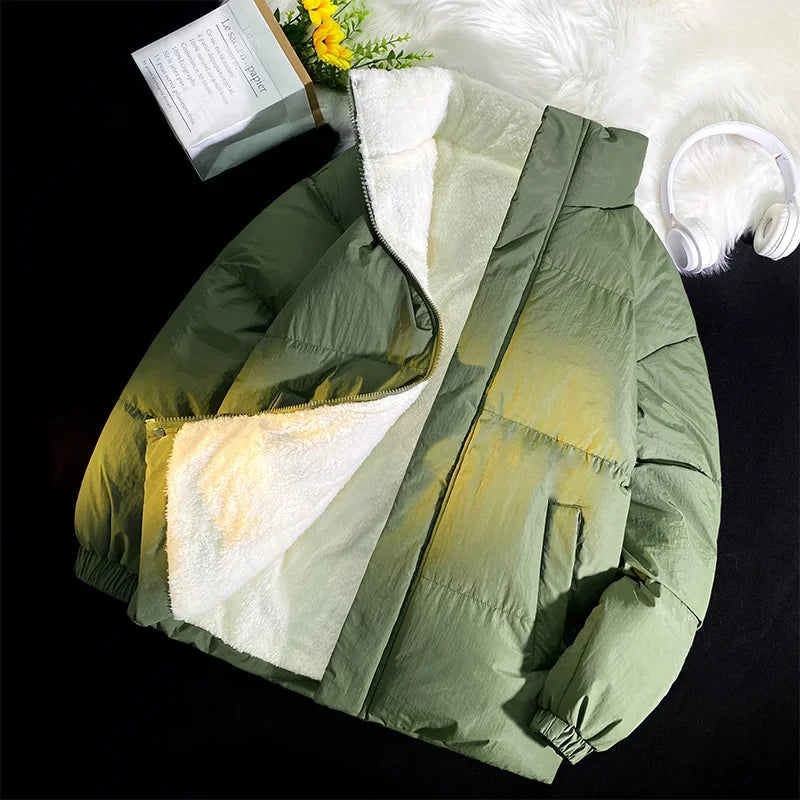 Down jacket men's handsome bread jacket Hong Kong style loose collar and velvet ins assorted bread jacket