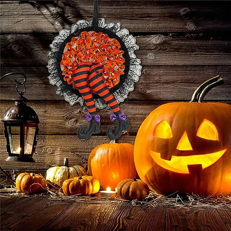 Halloween Decoration Funny Witch Hat Leg Door Wreath Wall Hanging Halloween Festive Horror Decoration Home Props Ornament