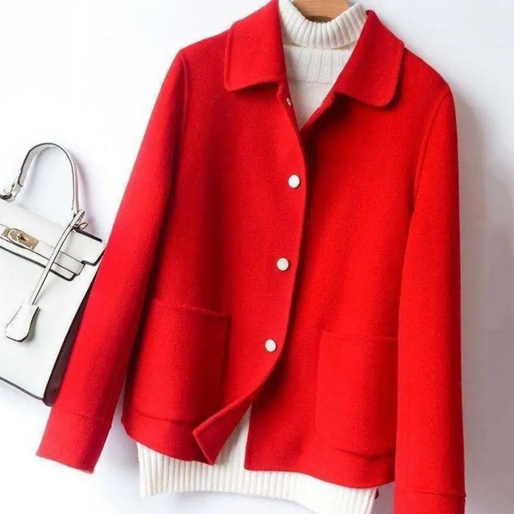 Fashion Women Winter Coat Thickened Double-sided Lapel Single-breasted Cardigan Long Sleeve Buttons Pockets Lady Commute Jacket