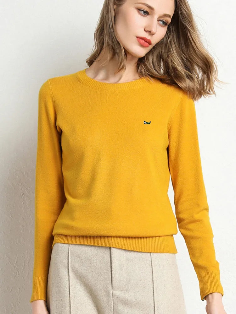 Women Autumn Winter Clothes  Neck Wool Sweater Long-sleeved Knitted Pullovers Shirt Embroidered Fish Logo Casual Sweater Tops