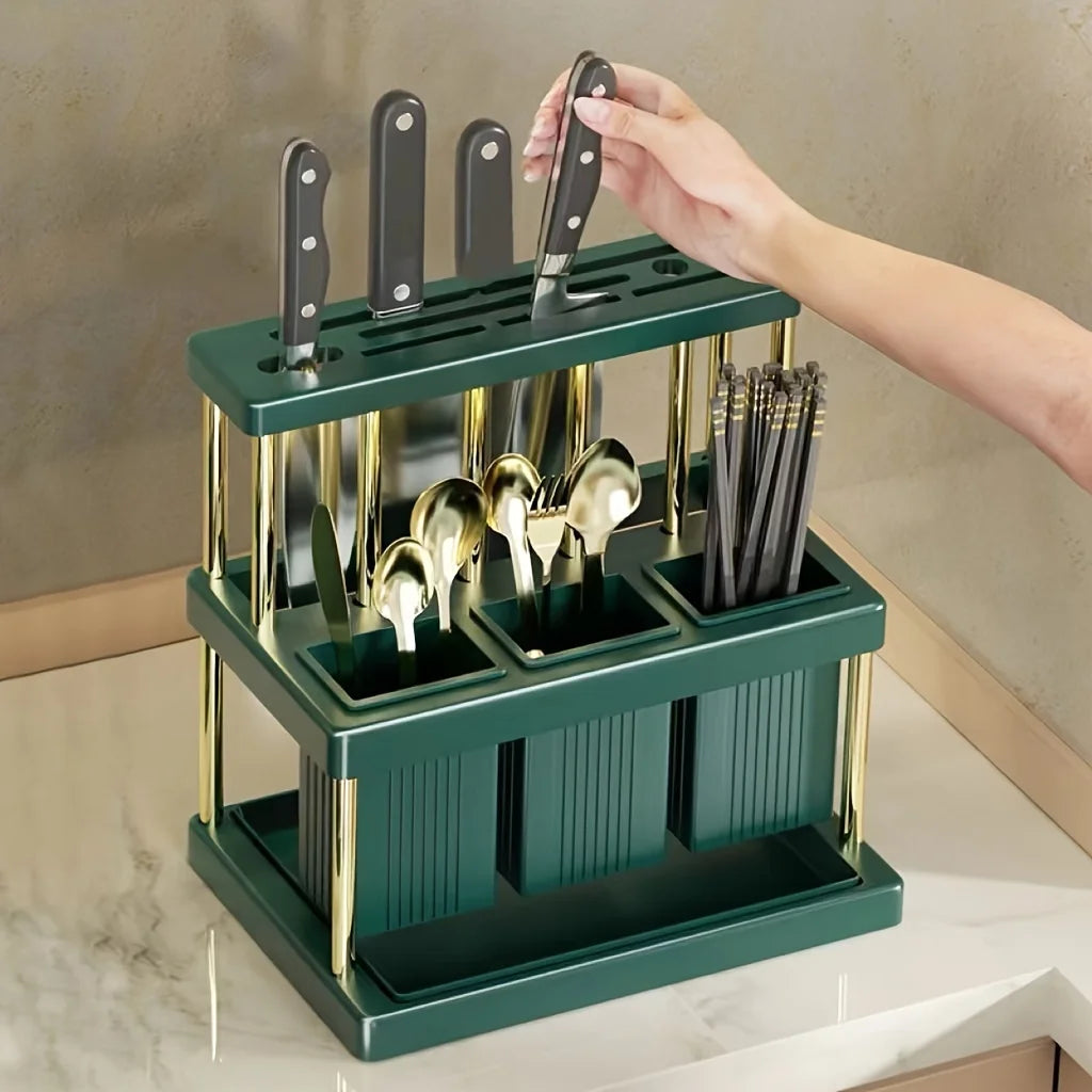 Kitchen Knife Holder Storage Rack, Chopsticks Tube Knife Holder Integrated Storage Box, Restaurant Kitchen Knife Holder