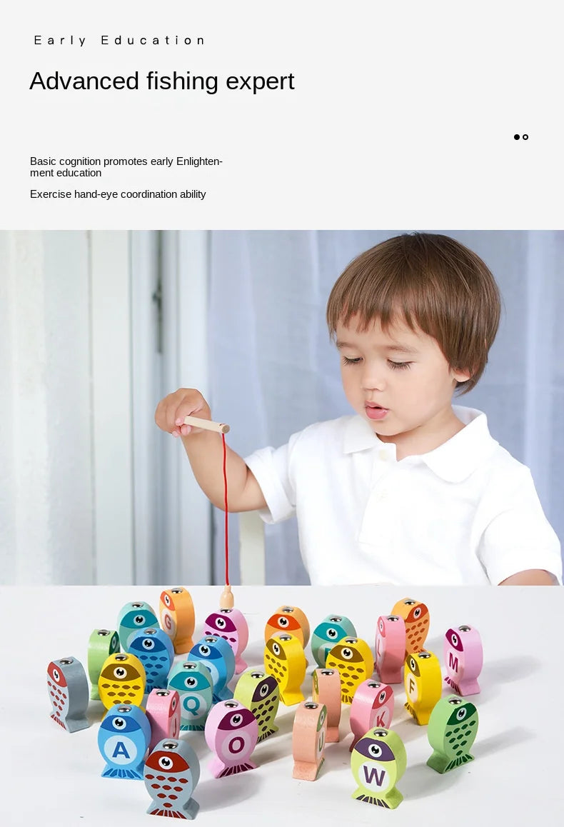 Kids Wooden Fishing Game Toys Gifts Early Education Alphabet Numeric Cognitive Toys Children Interactive Games Toys for Gifts