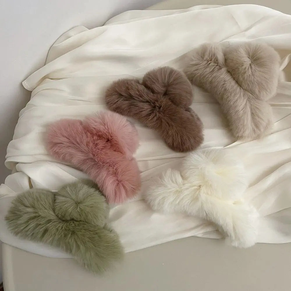 Autumn Winter Headwear Pure Color Rabbit Fur Female Hair Accessories Korean Style Hair Clip Leopard Grasp Clip Plush Hair Claw