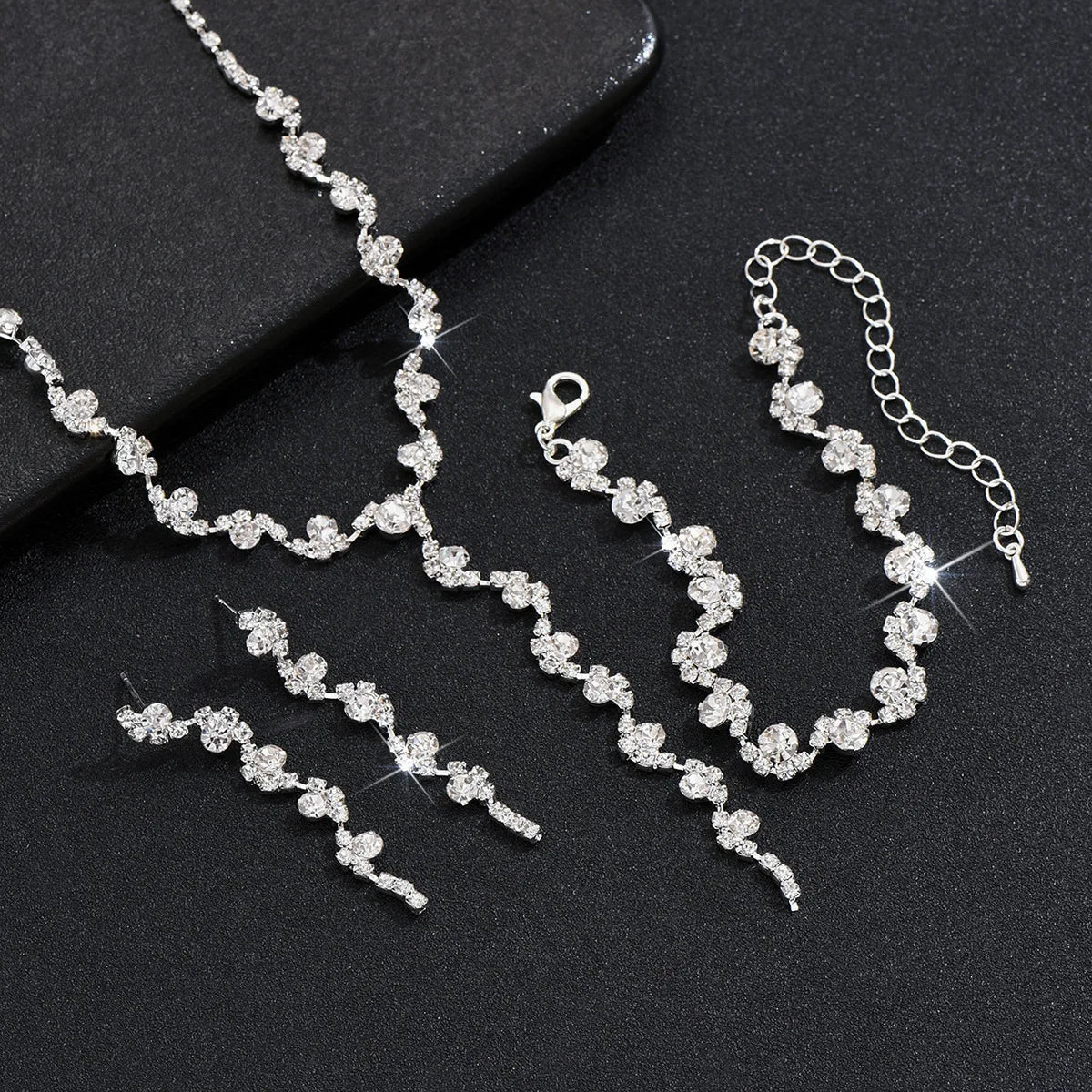 BLIJERY Trendy Fashion Rhinestones Crystal Women Jewelry Sets Long Tassel Necklace Earrings Bracelet Bridal Wedding Jewelry Sets