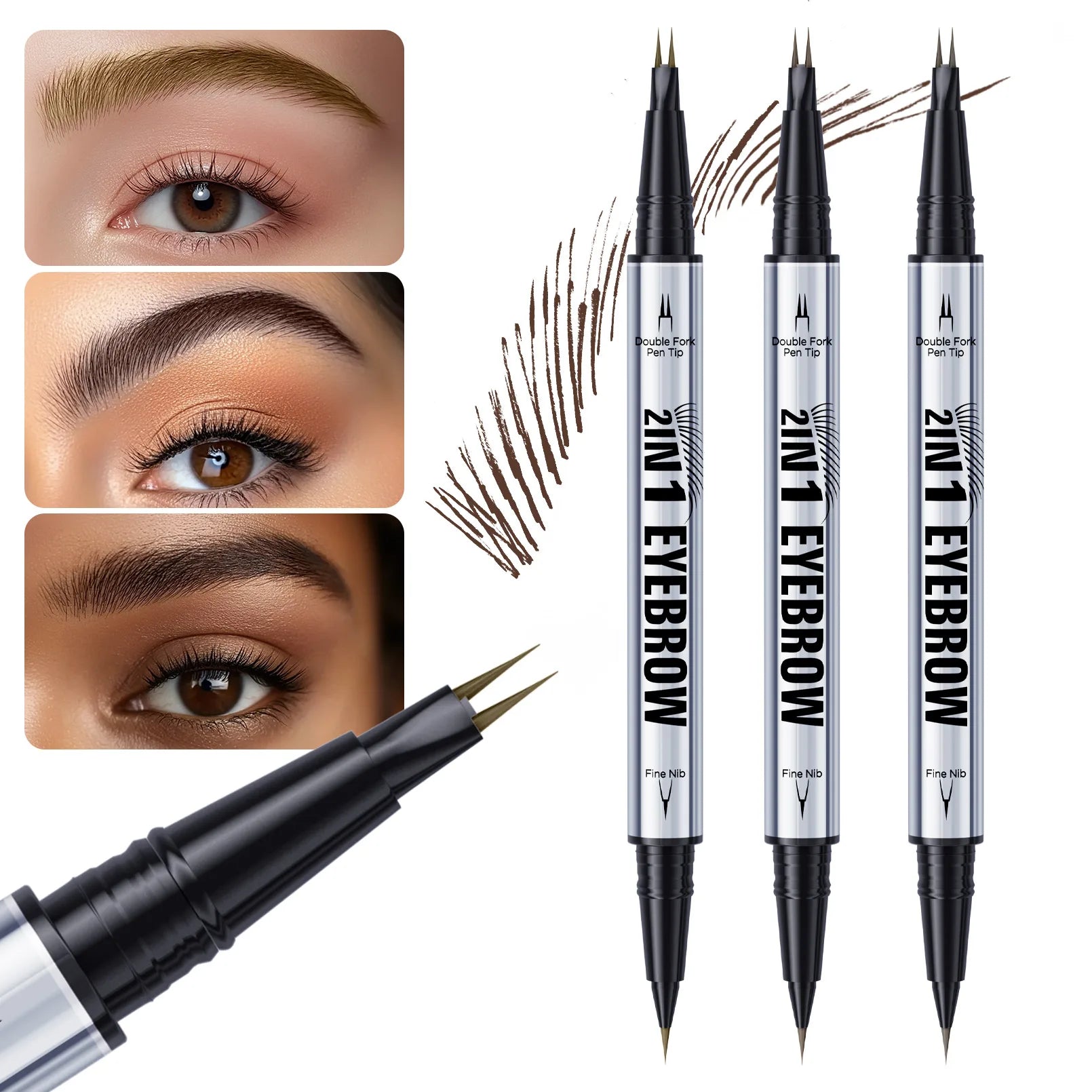 Two-pronged Eyebrow Pencil Waterproof Two-in-one Liquid Eyebrow Pencil Curved Eyebrow Pen With Fork And Precise Brush Tip Makeup