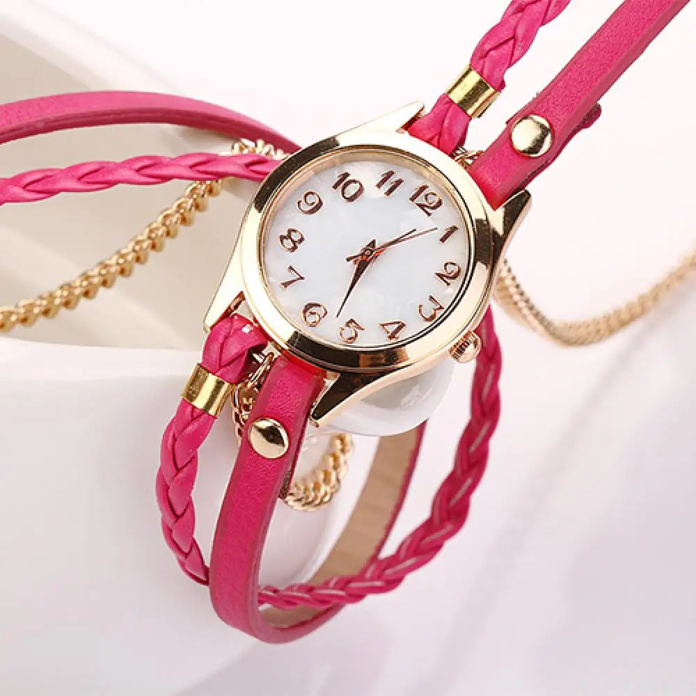 Quartz Wristwatch for Women Vintage Multilayer Faux Leather Alloy Braided Bracelet Wrist Watch Jewelry
