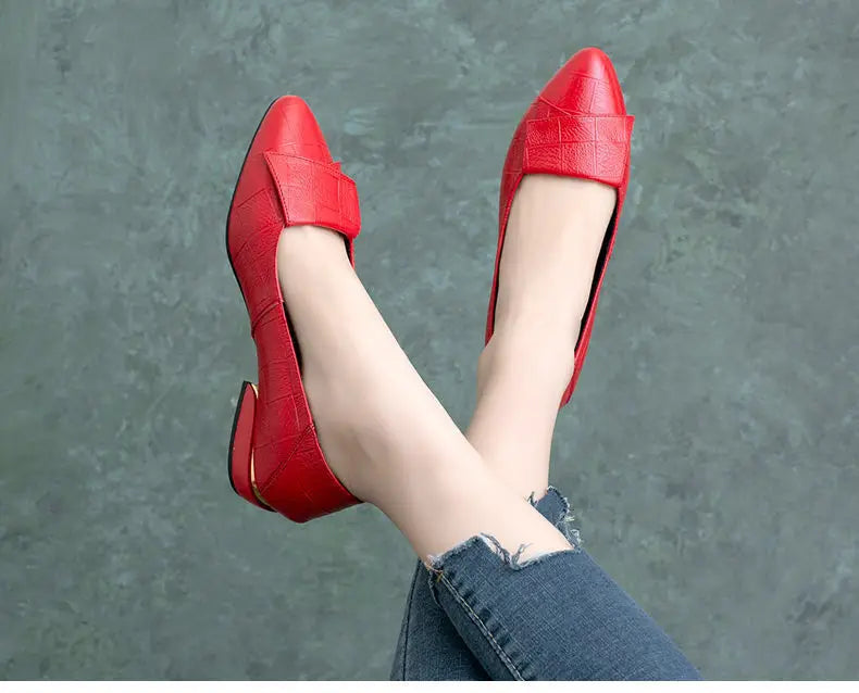 Shoe Women's 2024 New Spring and Autumn Shallow Cut Thick Heel Pointed Toe Women's Shoes Soft Leather Soft Sole Shoes Work Shoes