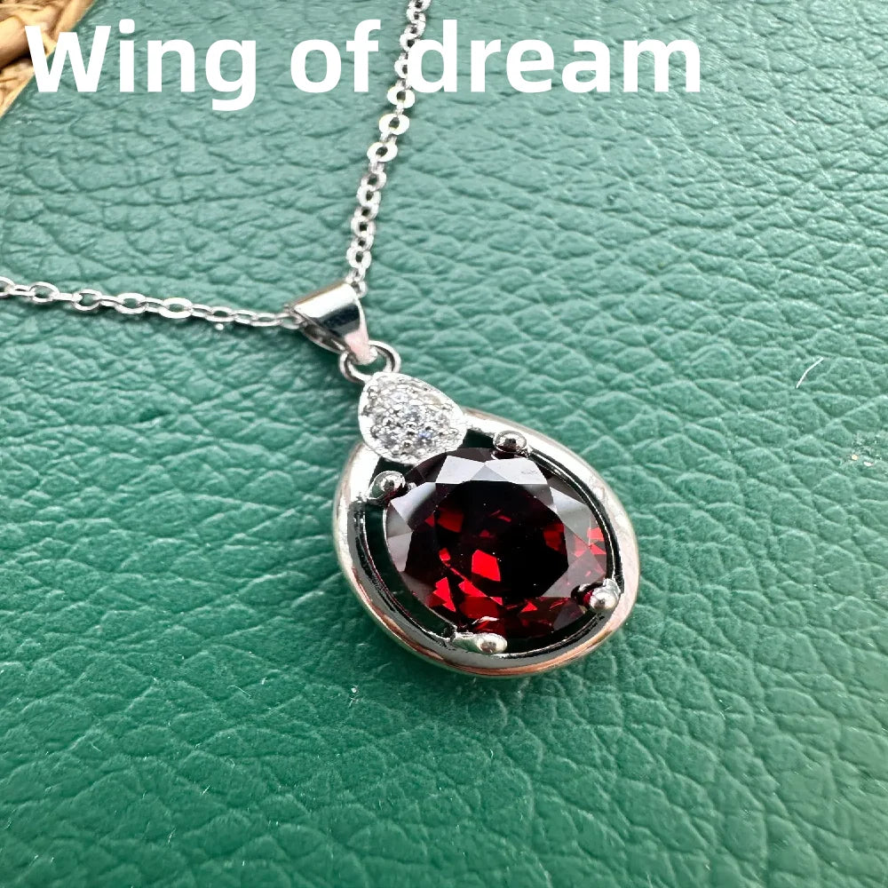 Luxury 925 Sterling Silver Jewelry Set, Inlaid With Red Crystal Zircon Necklace Earrings Ring Fashion Women's Couple Jewelry Set