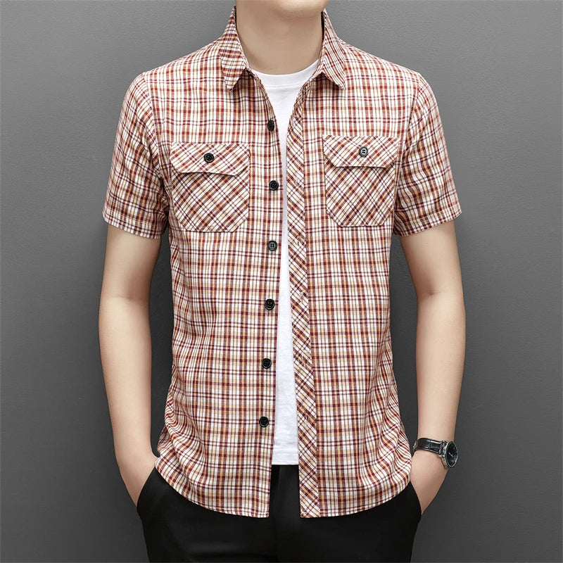 Men's Striped Workwear Casual Short Sleeved Shirt Wrinkle Resistant and Non Ironing Fashionable Top