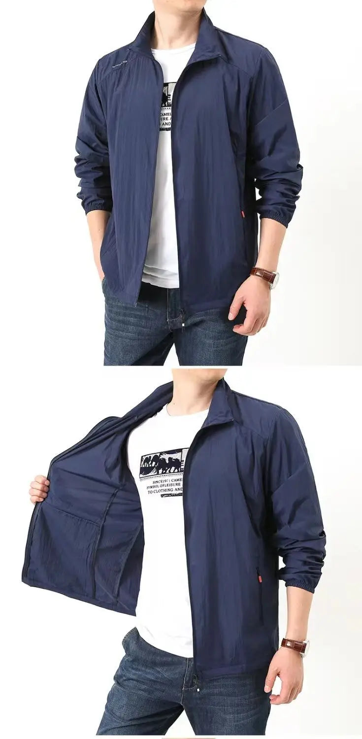 New Fashion Quick Drying Breathable Jacket for Man Loose Casual Stand Collar Coats Pocket Solid Outwears Sports Men's Clothing