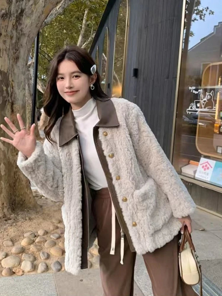 Women's Winter Jacket Little Fragrant Lamb Wool Coat Female Short Winter New Loose Thickened Mao Mao Top Cotton-padded Jacket