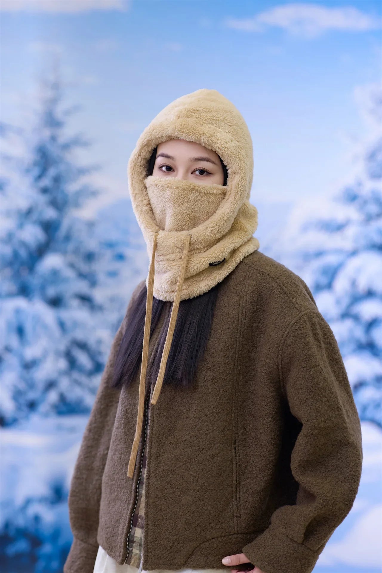 Adjustable Winter Balaclava Hat with Sherpa Hood and Windproof Ski Face Cover for Men and Women