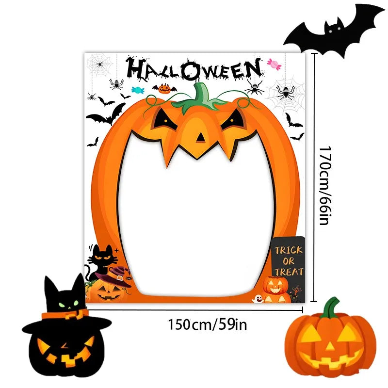 Halloween Pumpkin Party Decorations Scary Pumpkin Door Banner Creepy Photo Booth Props Large Horror Photography Backdrop