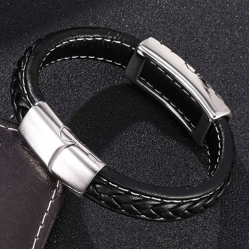 Fashion Men Accessories Stainless Steel Magnet Buckle Male Bracelets Braided Leather Rope Charms Bangle Jewelry Wholesale SP0191