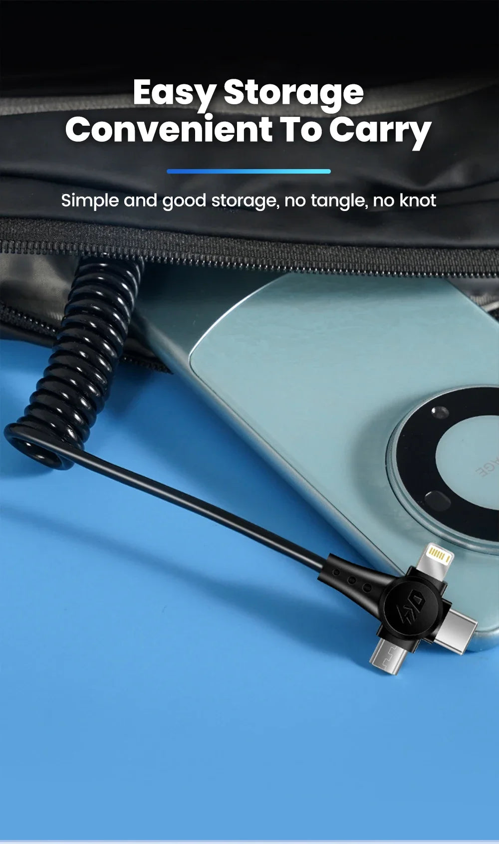 120W 3-in-1 USB C Cable Super Fast Charging Spring Retractable Data Cable For iPhone Huawei Xiaomi Phone Quick Charger Data Cord