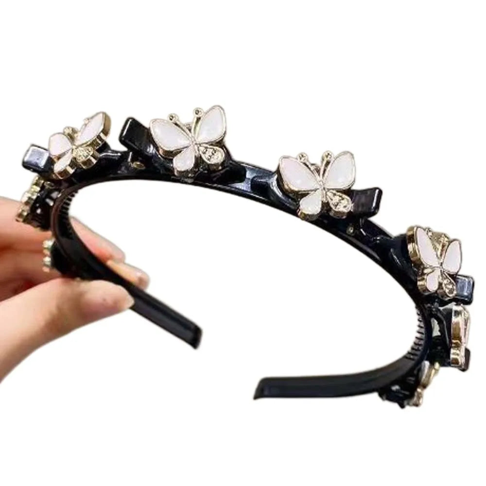 Hair Accessories Elegant Hair Bands with Clips Shiny Sweet Women Butterfly Hair Hoop Hair Weaving Tool Headwear Hairband Gifts