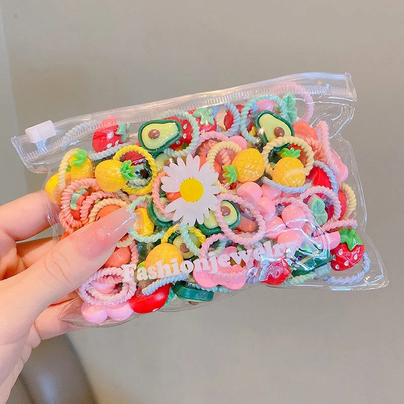 20Pcs/Lot Girls Hair Accessories Small Size Thumbs Elastic Hair Bands Rubber Scrunchies Cartoon Headwear Cute Children Headdress