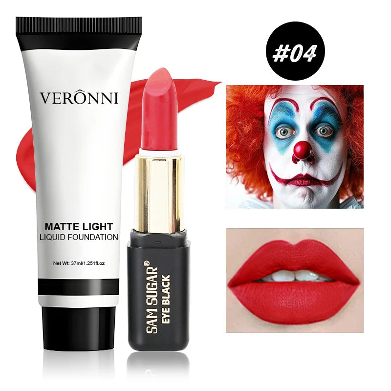 Halloween Dark Makeup Matte LipstickWhite Liquid Foundation Face Body Painting Base for Cosplay Mardi Gras Carnival Natural Look