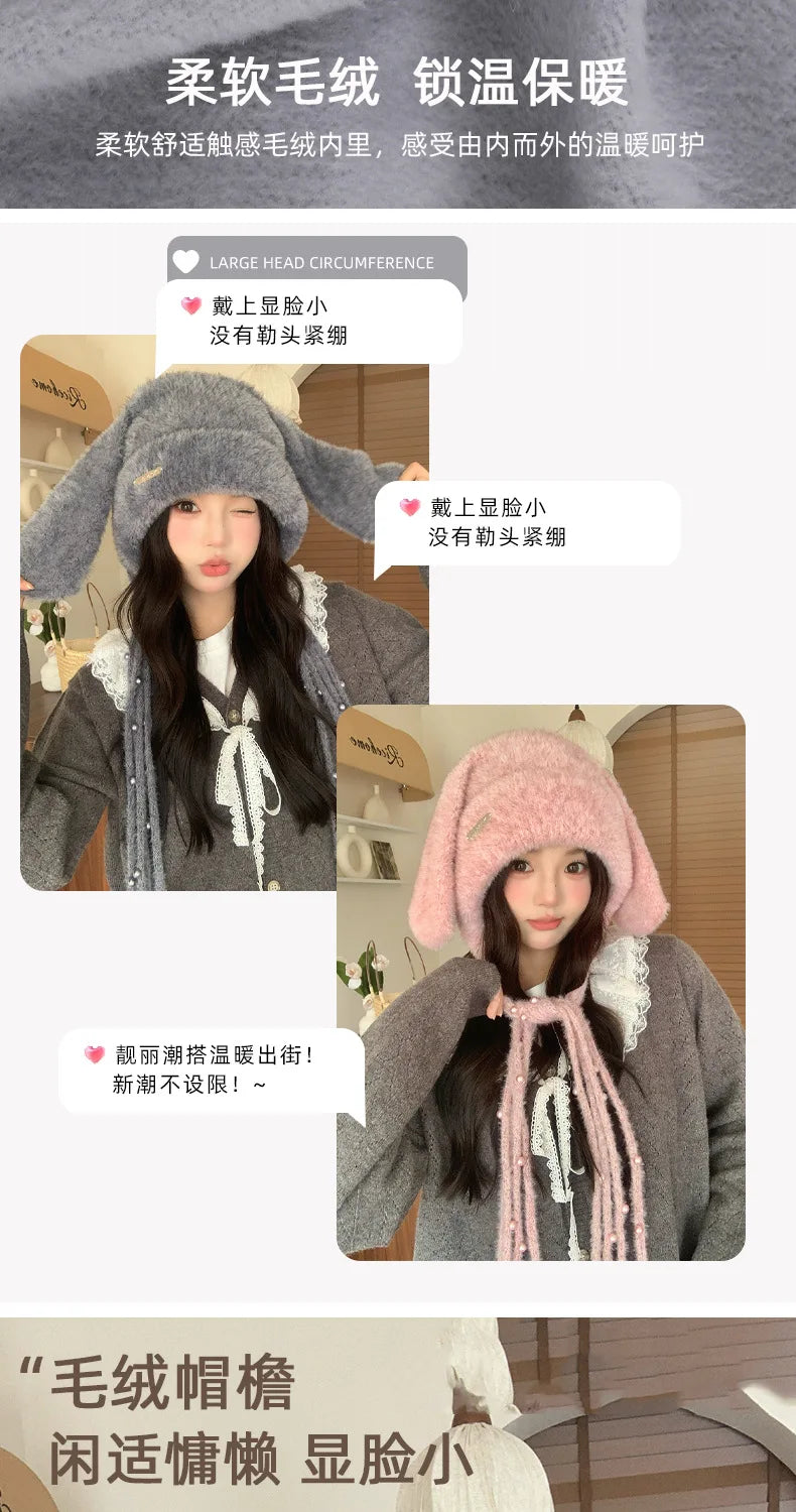 Winter Hat Thicken Ski Beanie Hat for Women Balaclava Spicy Girl Style Rabbit Girlfriend Hat Outdoor Warm Protection Accessories