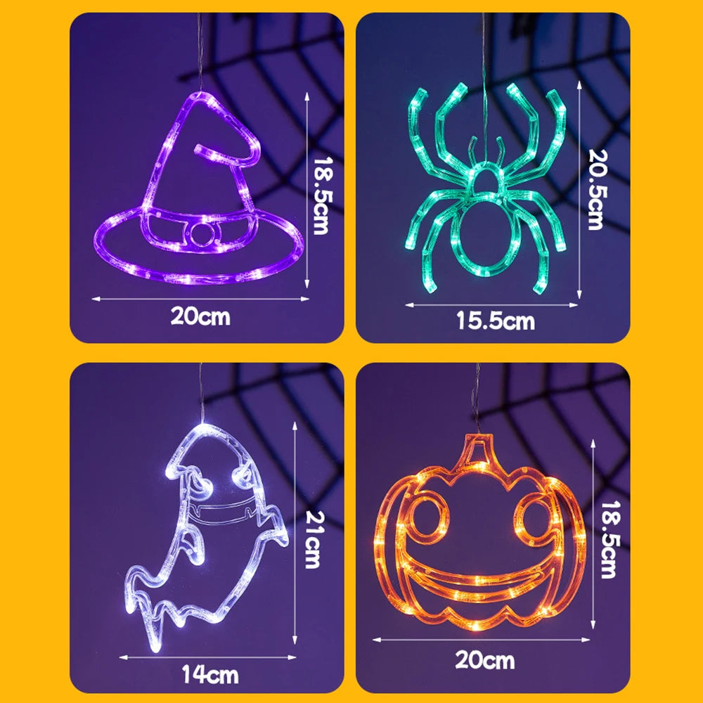 Halloween LED String Lights Ghost Pumpkin Spider Witch Hat Modeling Lamp with Suction Cup Festival Party Home Decoration