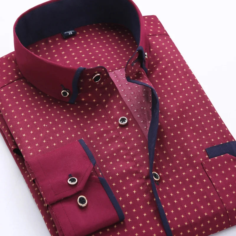 2025 Men Shirt Fashion Formal Shirts for Men Long Sleeved Printed Slim Fit Male Social Business Dress Shirt Drop Shipping MY199