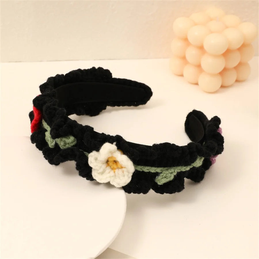 Fashion children's hair accessories winter hand-knitted wool headband lady cute girl heart flower wide headband hair accessories