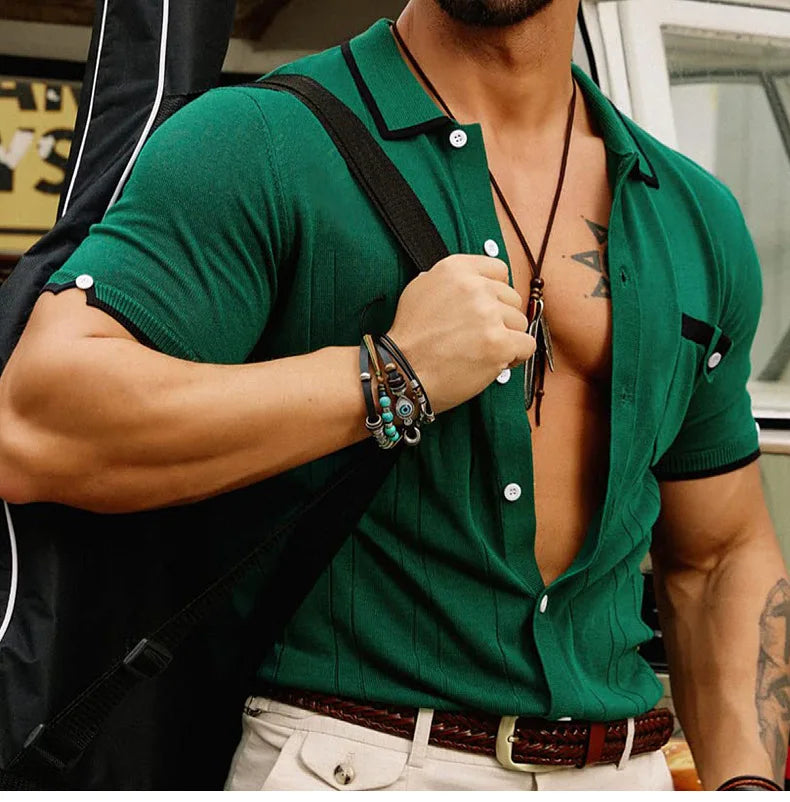 High-quality Knitted Shirts for Men, Business Casual Tops,Skin-friendly Soft  Breathable Shirts, Light Luxury Commuting Clothing