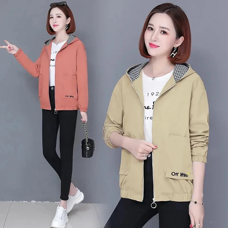 Women'S Clothes Spring Autumn Jacket Top 2025 New Women Windbreaker Korean Loose Casual Hooded Jacket Ladies All-Match Coat