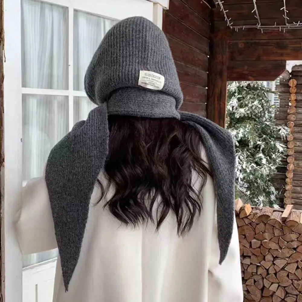 Knitted Winter Balaclava Thickened One-Piece Scarf Cap Winter Accessories Hooded Hat Neck Protection Scarf Outdoor Sports