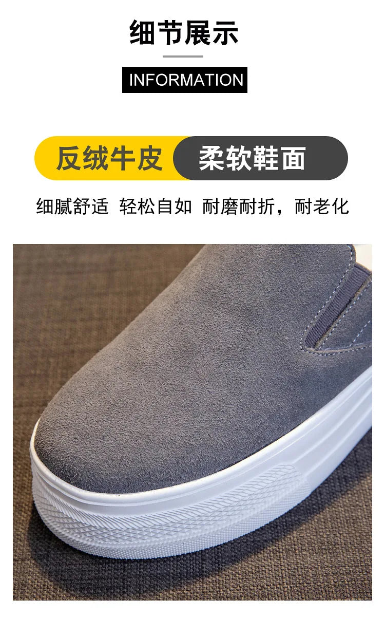 Shoes for Women Spring Leisure Sneakers New Womens Lazy Footwear Lightweight Thick Sole Genuine Leather Board Shoes Platform