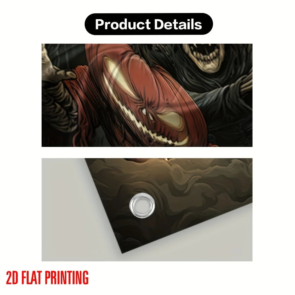 1 Halloween curtain - Ghost Skull Pumpkin decoration - indoor and outdoor hanging decoration, haunted house decoration