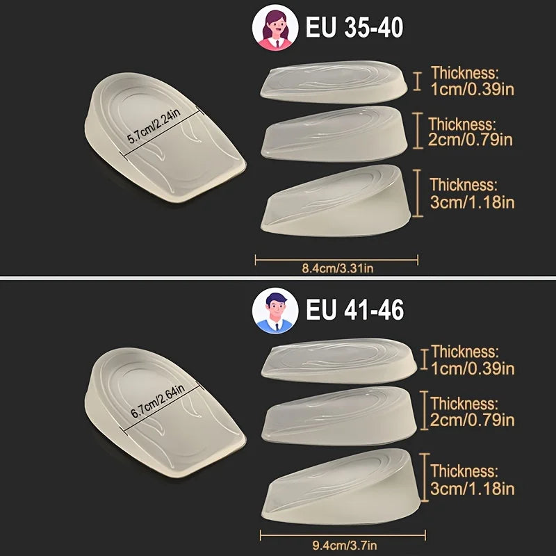 Silicone Gel Height Increase Insole Heel Lifting Inserts Shoe Foot Care Protector Elastic Cushion Arch Support Insert for Unisex