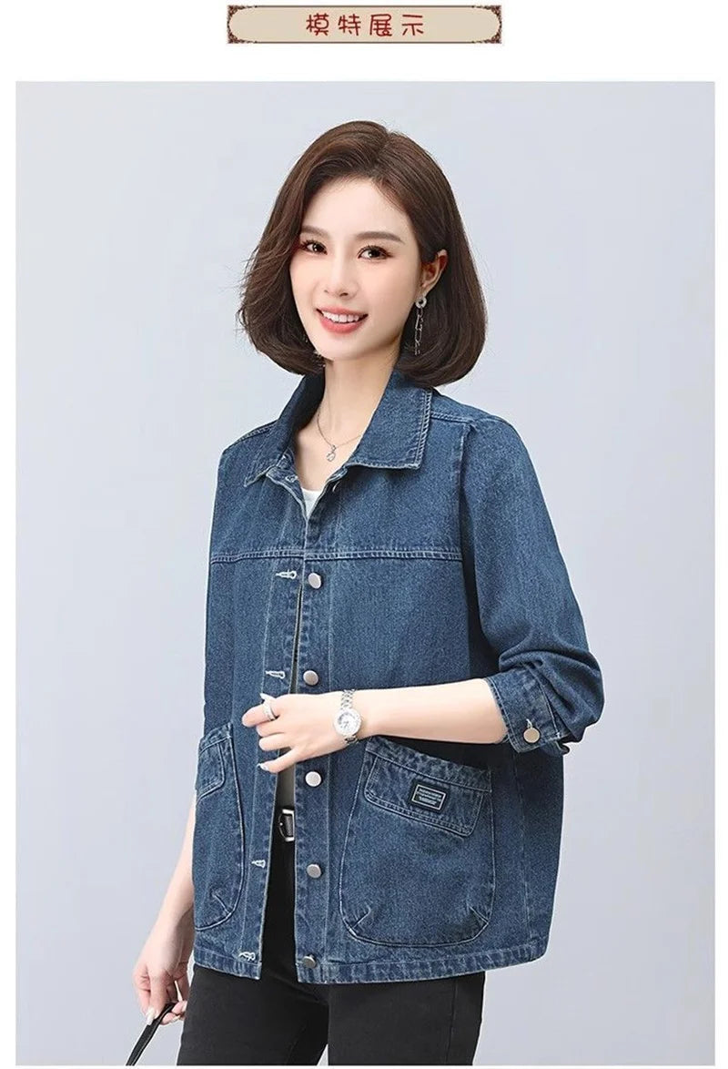 Cowboy Jacket for Women in the Spring and Autumn of 2025 New Loose and Casual Style for Middle-Aged Mothers Short Denim Jacket