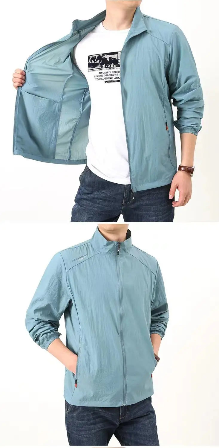 New Fashion Quick Drying Breathable Jacket for Man Loose Casual Stand Collar Coats Pocket Solid Outwears Sports Men's Clothing