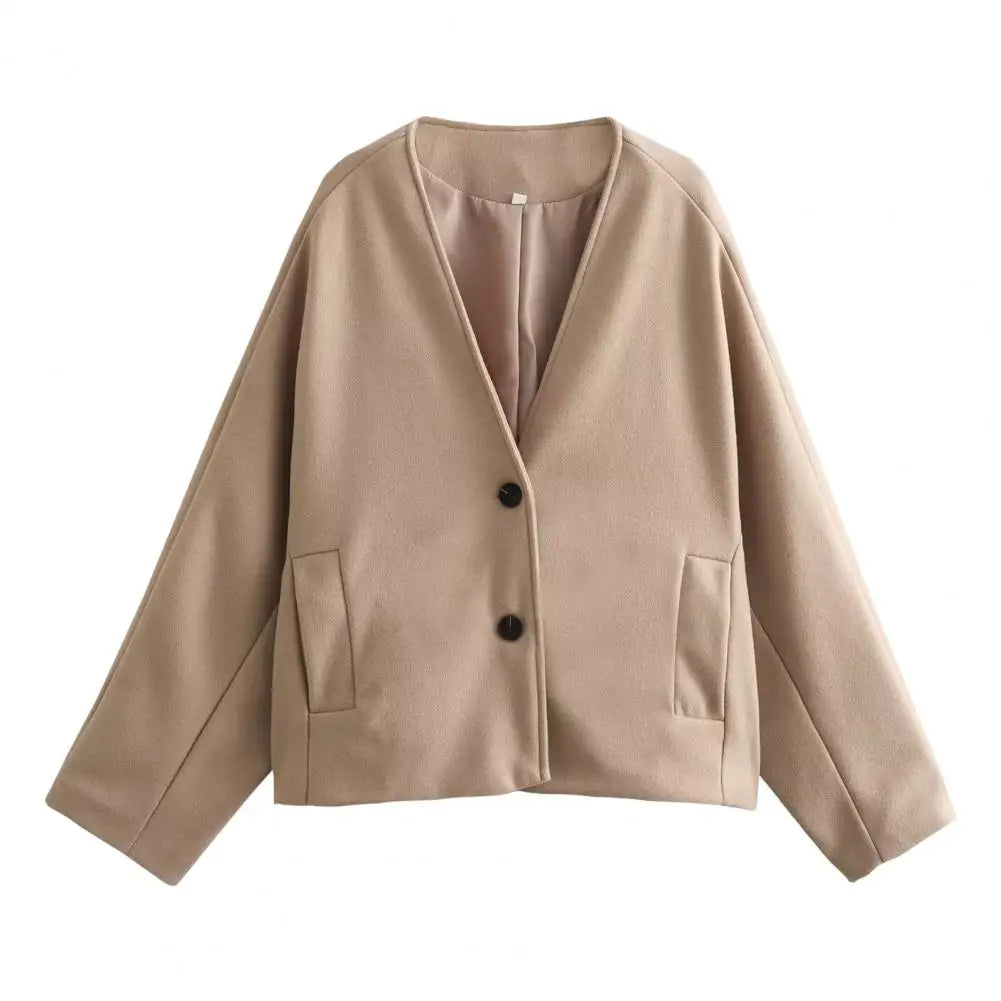 Women Vintage Blends Fit Coat Fashion Loose Double Breasted Long Sleeve Pockets Female Jackets Chic Lady Commuter Coats